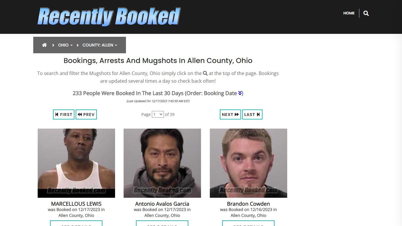 Recent bookings, Arrests, Mugshots in Allen County, Ohio - Recently Booked